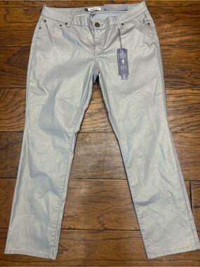 Jennifer Lopez Metallic Silver Mid-rise Straight Leg Pants